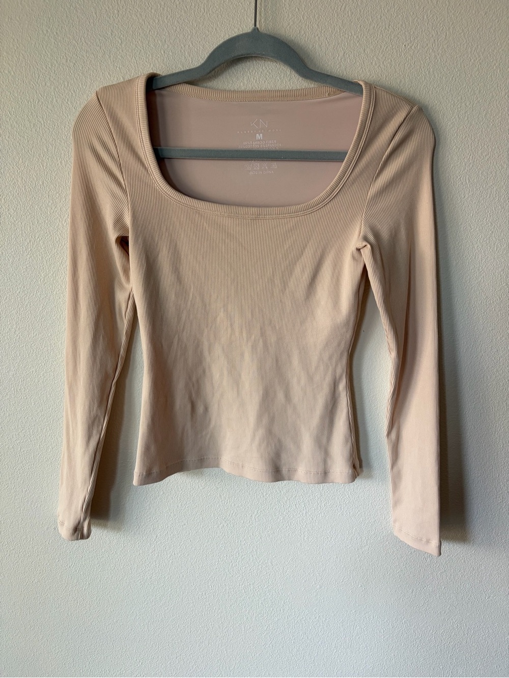 Klassy Network Long Sleeve Scoop Neck Top - Nude